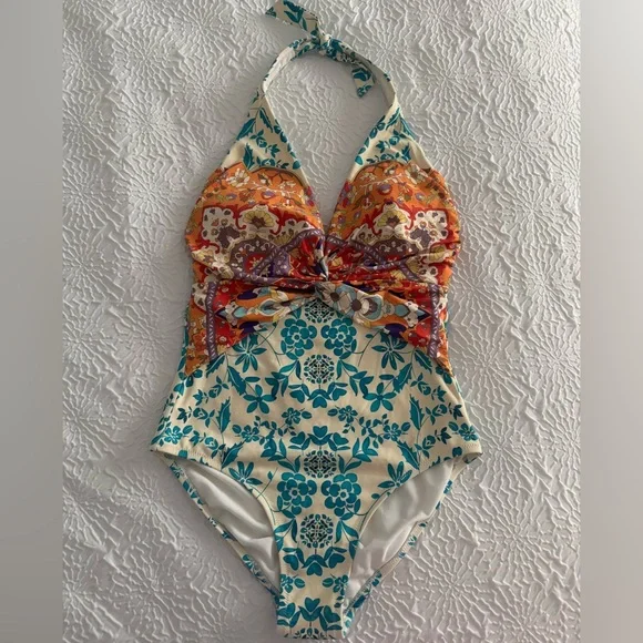 JOHNNY WAS Ellyo Twisted Halter One-Piece Swimsuit Small - Picture 1 of 9